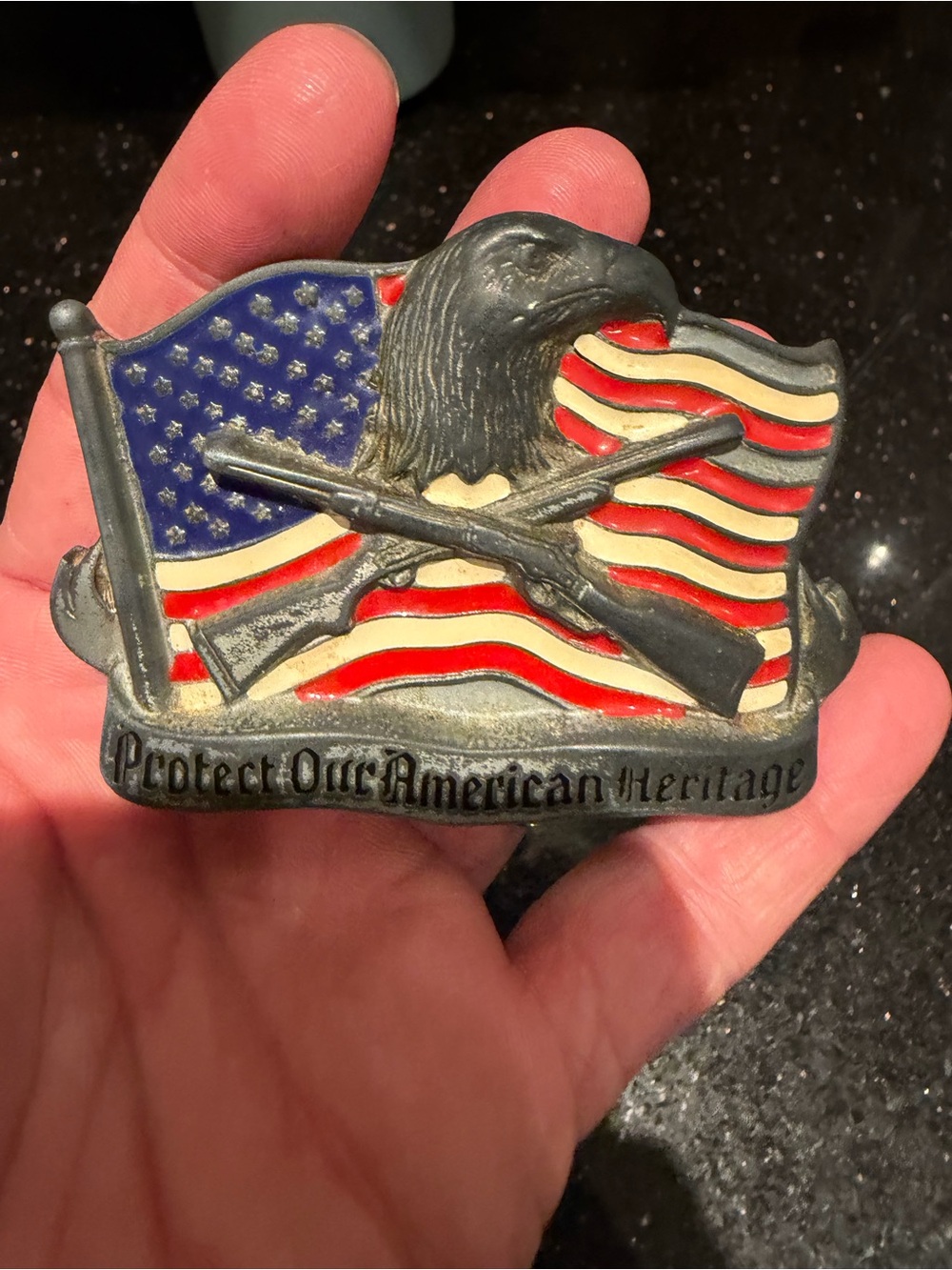 Pewter Protect Our American Heritage Belt Buckle